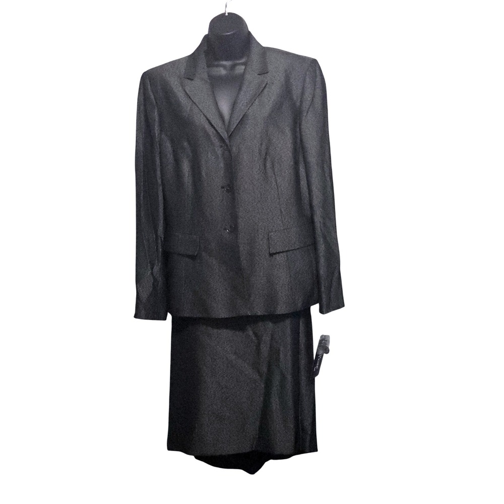 Evan-Picone Suit Womens Charcoal Grey 2Pc Blazer & Skirt Set Professional sz16